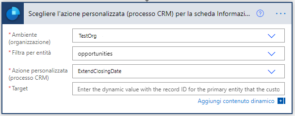 Impostare Filtra per tabella su Opportunità e Azione personalizzata (processo CRM) su ExtendedClosingDate.