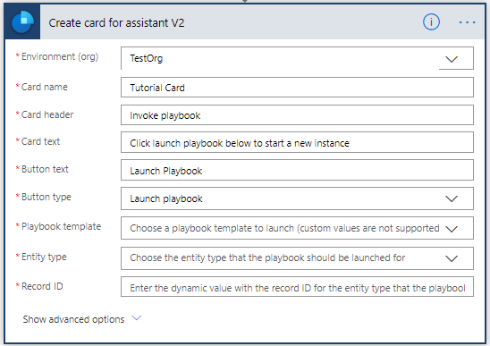 Il tipo e il testo del pulsante sono impostati su Avvia playbook.