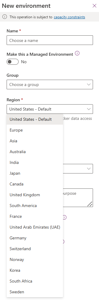 Screenshot dell'interfaccia di amministrazione di Microsoft Power Platform che mostra un elenco di ambienti tra cui Produttività personale, Produzione, Test e Sviluppo.