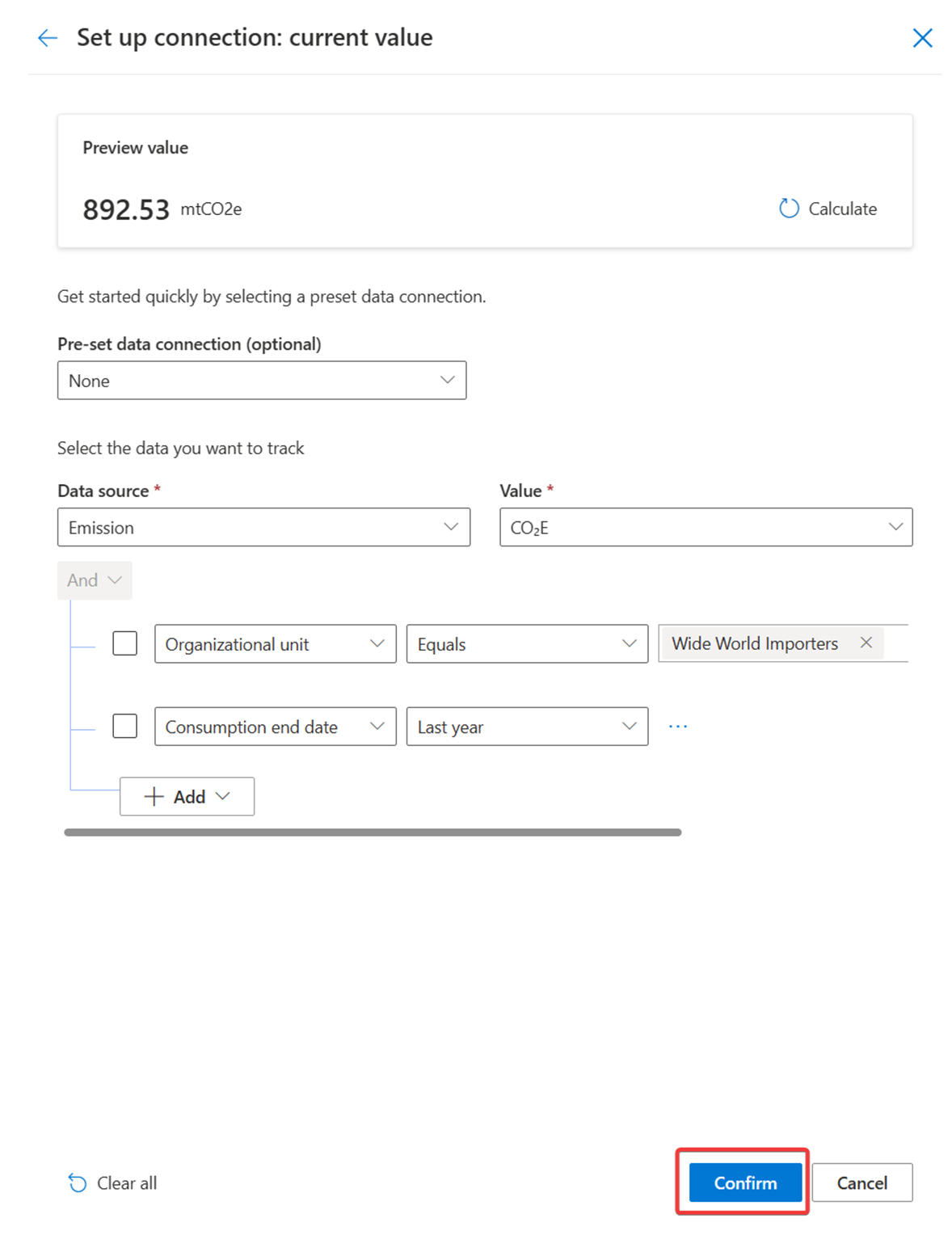 Screenshot of the New goal page with the fields filled in and the Save button highlighted.