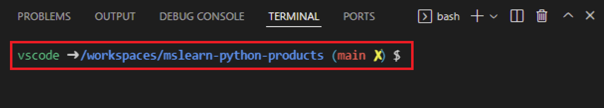 Prompt del terminale integrato VS Code