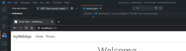 Screenshot dell'app Web di Visual Studio Code.