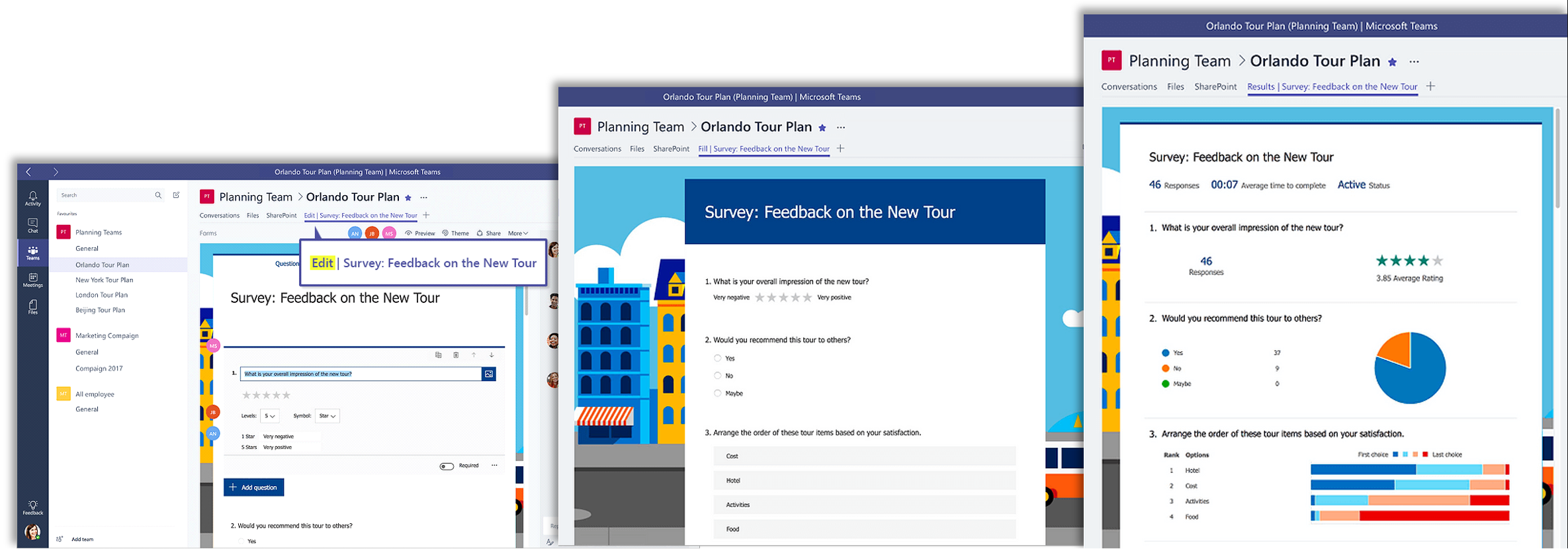 Screenshot del grafico che illustra i moduli in Microsoft Teams.