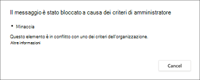 Screenshot delle informazioni sulle condizioni dei criteri per il mittente.