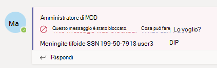 Screenshot della notifica dei messaggi bloccati in Teams.