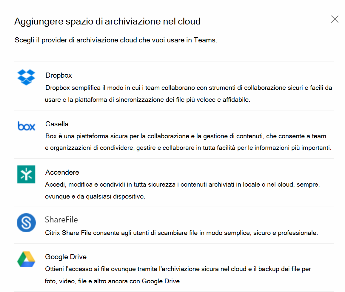  Screenshot of cloud file storage options in Teams client.