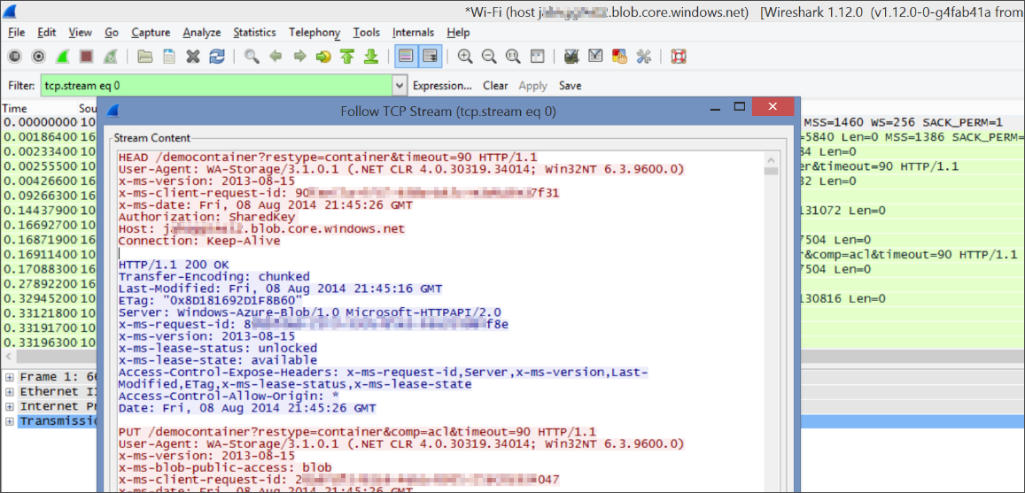 Screenshot che mostra come visualizzare i dati TCP mentre il livello dell'applicazione lo vede.