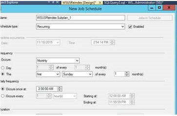 Schermata di pianificazione di un nuovo processo di WSUS.