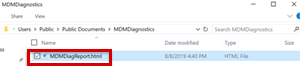 Screenshot che mostra la cartella MDMDiagnostics.