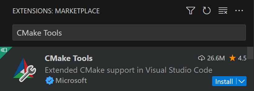 installazione dell'estensione Visual Studio Code per CMake Tools