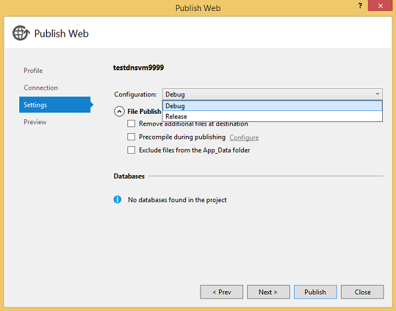 Publish settings (Impostazioni di pubblicazione)