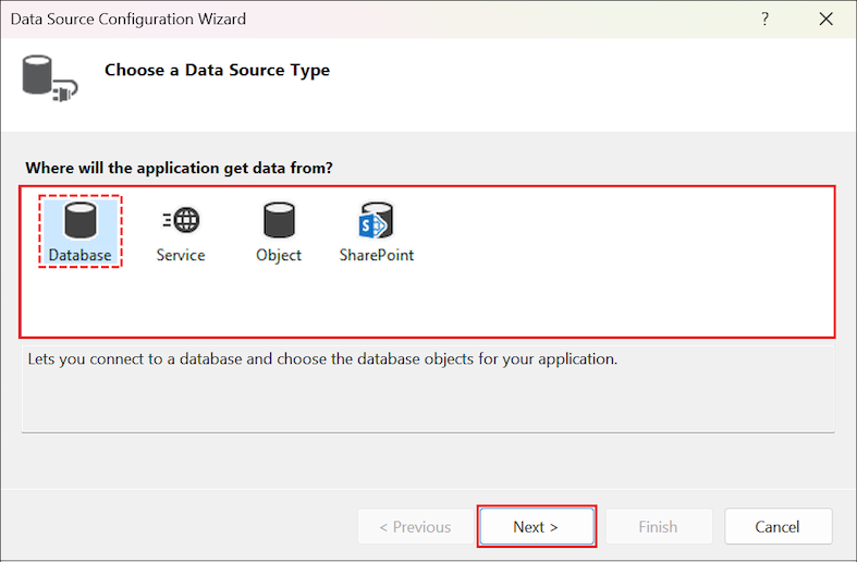 Configurazione guidata origine dati in Visual Studio