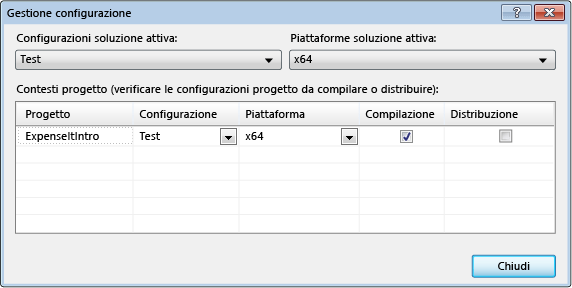 Screenshot of Configuration Manager with Test configuration.