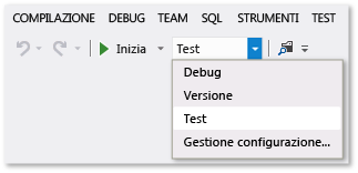 Screenshot of Solution Configurations dropdown list on the Standard toolbar.