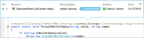 CodeLens: individuazione del numero di modifiche nel branch corrente