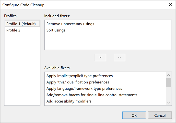 Screenshot di Configura pulizia del codice.