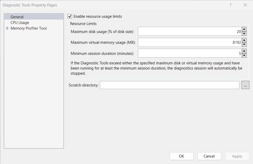 Screenshot della directory scratch del profiler.