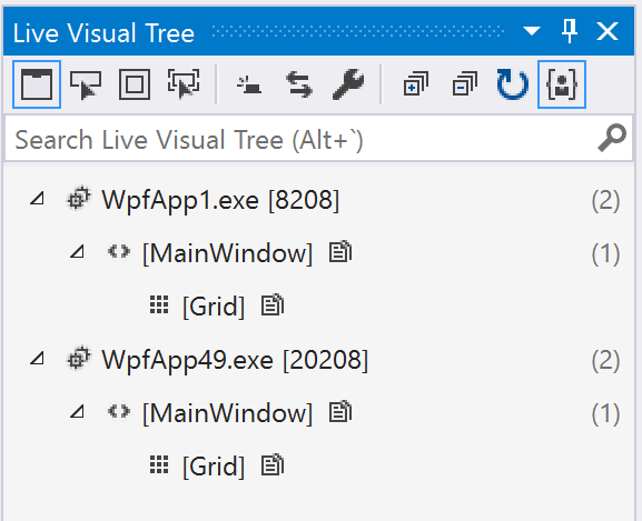 Albero visuale attivo con più processi collegati