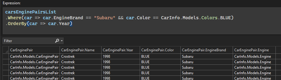 Evidenziazione della sintassi del visualizzatore IEnumerable