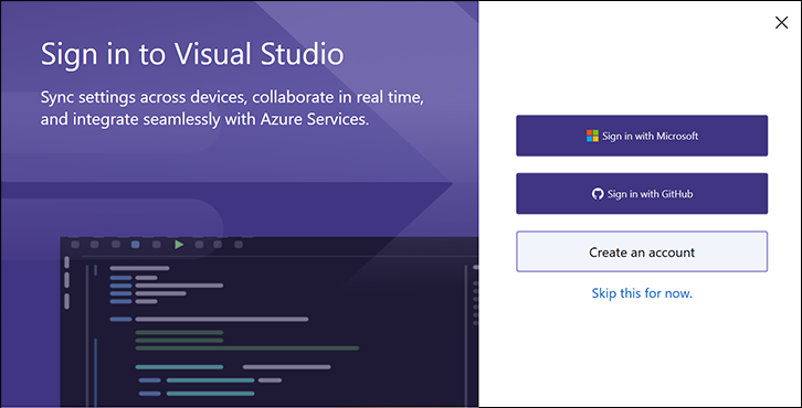 Accesso a GitHub dalla finestra di dialogo di avvio di Visual Studio