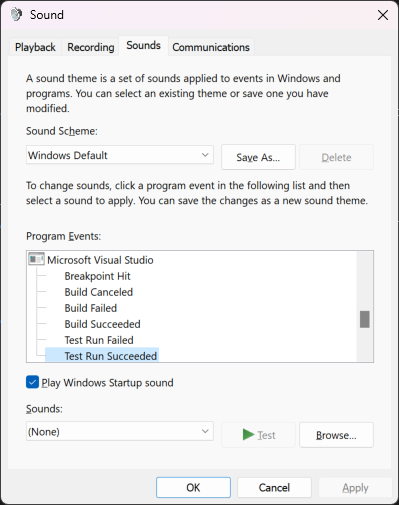 finestra di dialogo audio di Windows 11