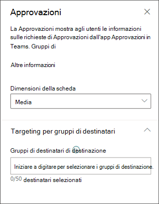 Screenshot che mostra una scheda approvazioni nel dashboard.