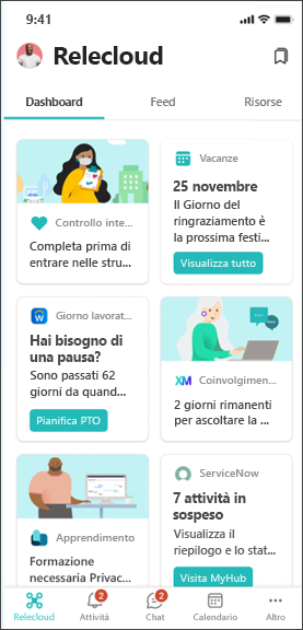 Immagine del dashboard Viva Connections progettato per i lavoratori in prima linea.