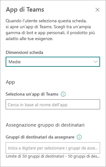 Riquadro delle proprietà dell’app Teams.