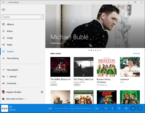 Applicazione Groove Music visualizzata in modalità light