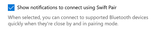 Figure 5: Show notifications to connect using Swift Pair box