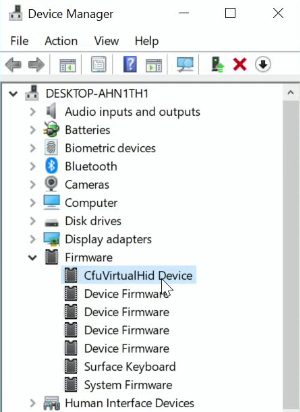 Dispositivo CfuVirtualHid selezionato.