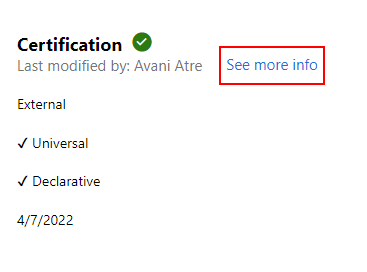 Screenshot che mostra la sezione di certificazione per un invio di driver