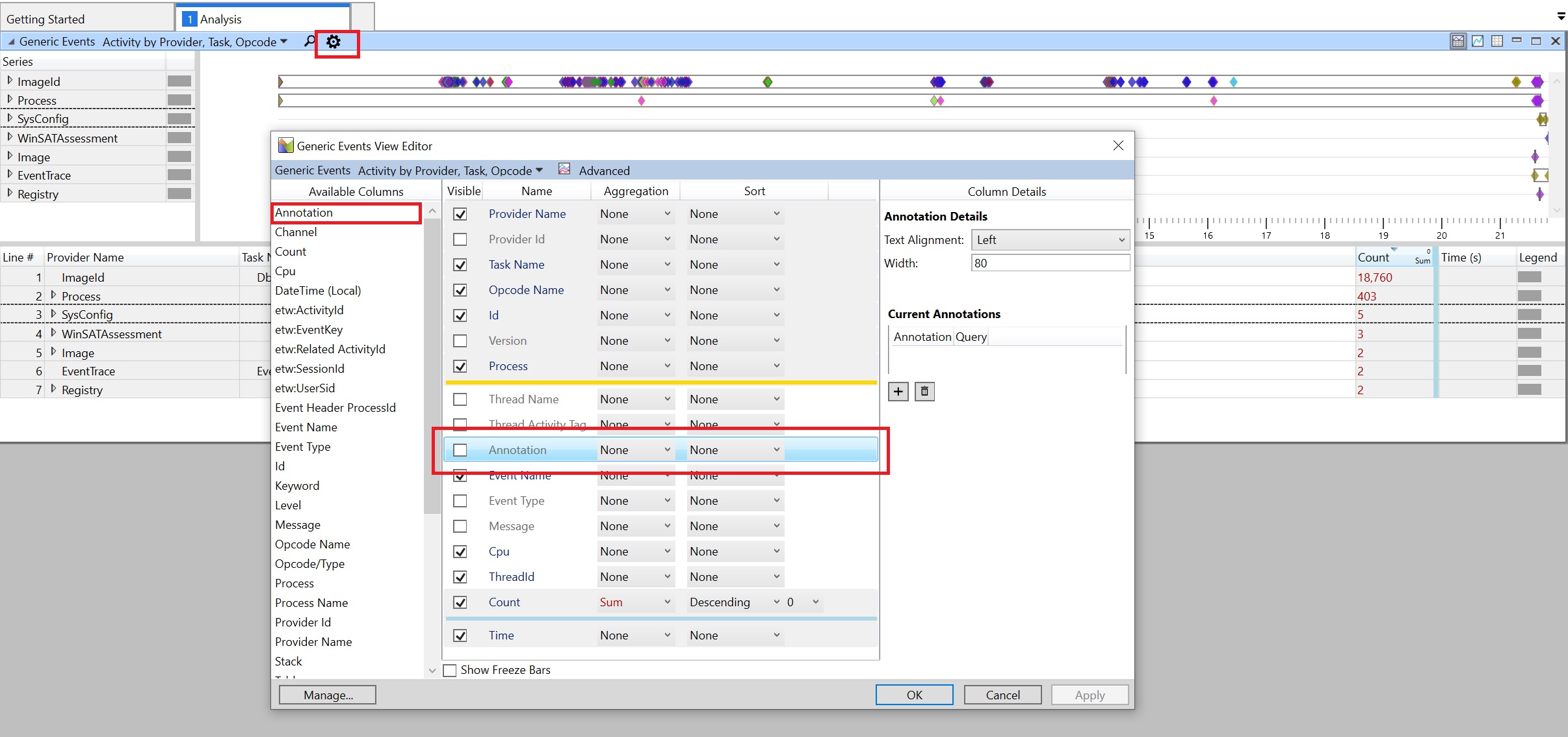 Aprire l'editor di visualizzazione