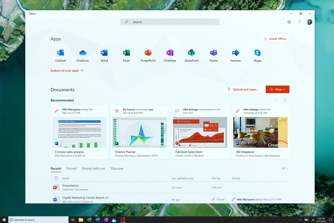 Introduzione all'app Office per Windows 10.