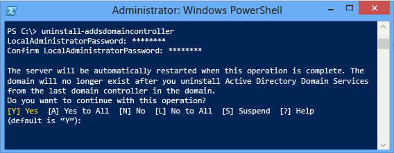 Esempio di PowerShell Uninstall-ADDSDomainController