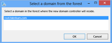 Screenshot che mostra dove selezionare un dominio nella foresta in cui risiederà il nuovo controller di dominio.