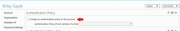 Screenshot che evidenzia la casella di controllo Assegna un criterio di autenticazione a questo account.