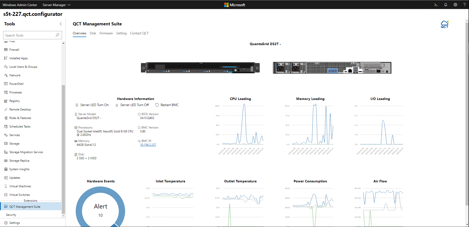 Screenshot della funzionalità di gestione hardware esclusiva con un clic dell'estensione QCT.