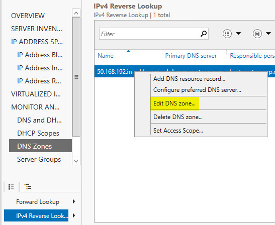 Modificare la zona DNS