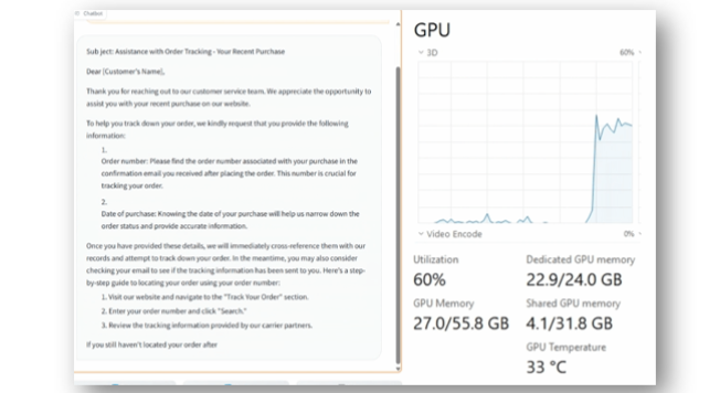 Screenshot dell'esempio DirectML PyTorch.