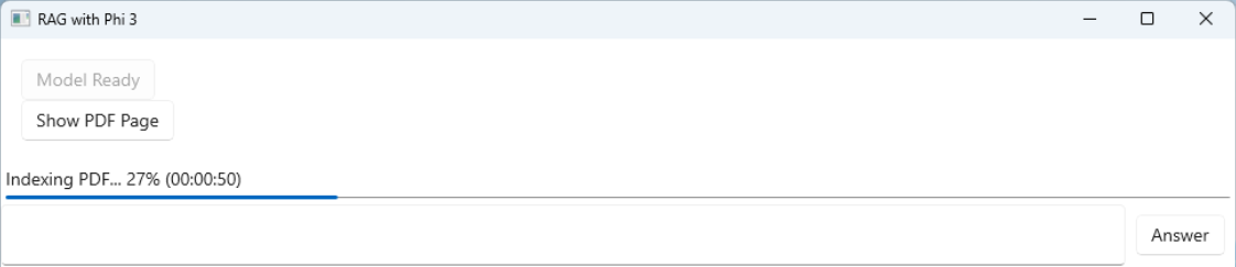 screenshot dell'esempio dell'analizzatore PDF RAG in un'app WPF.