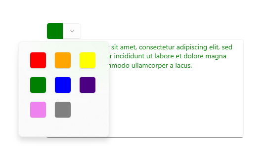 Pulsante di menu combinato per la selezione del colore primo piano