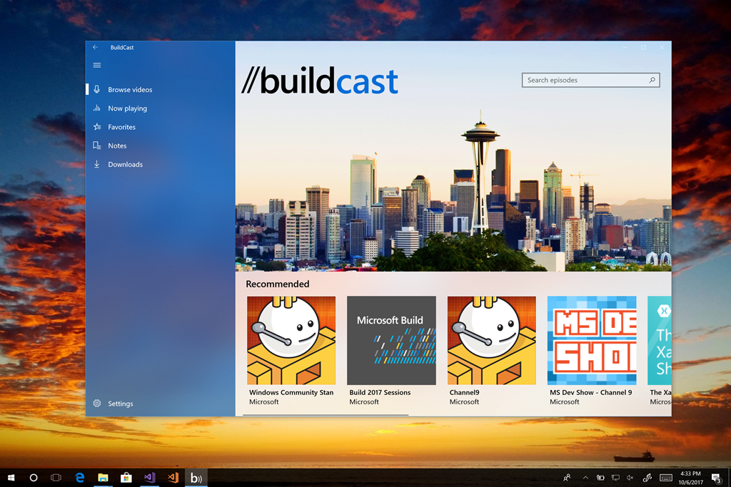 Screenshot dell'esempio BuildCast.