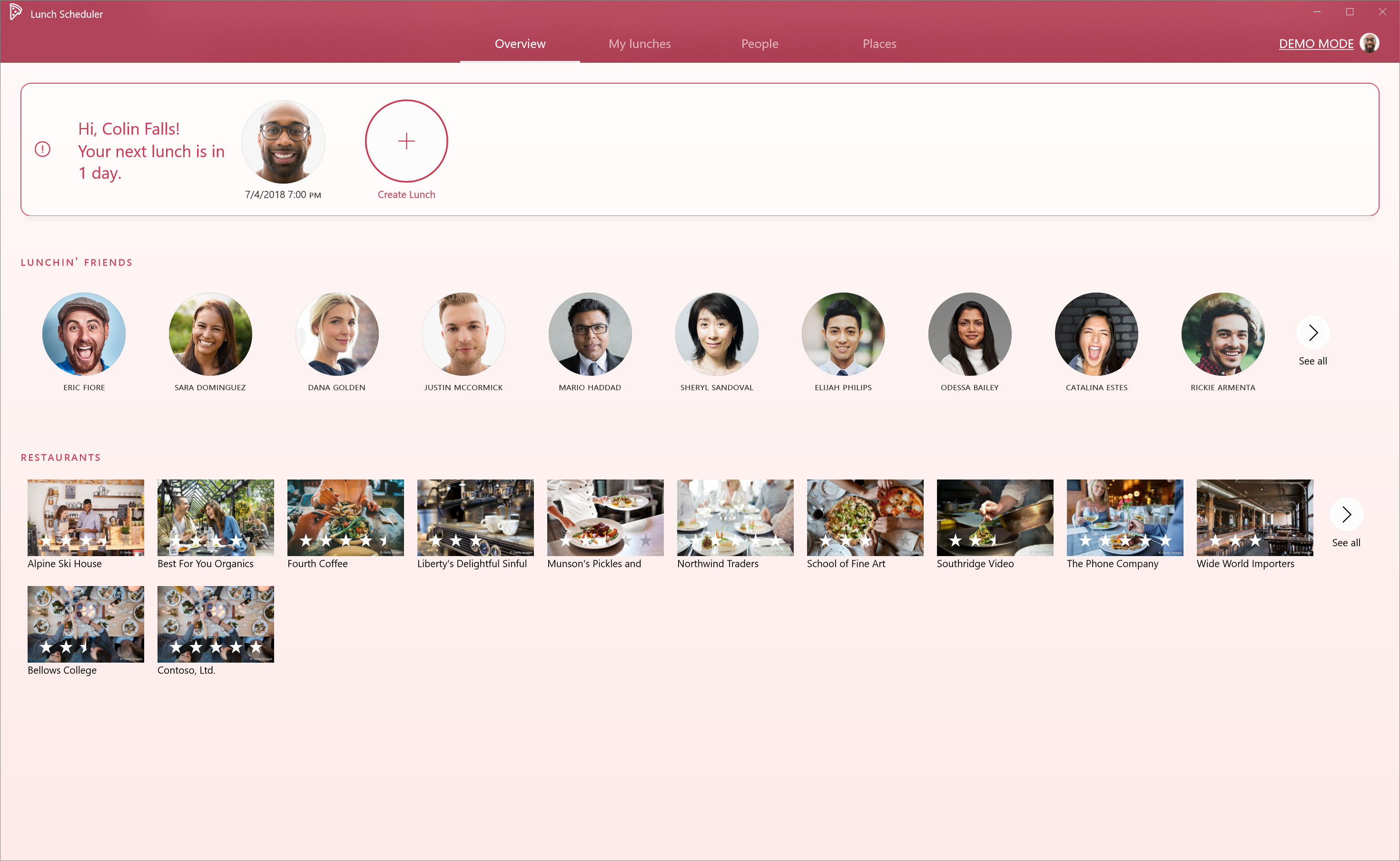 Screenshot dell'esempio di Lunch Scheduler.