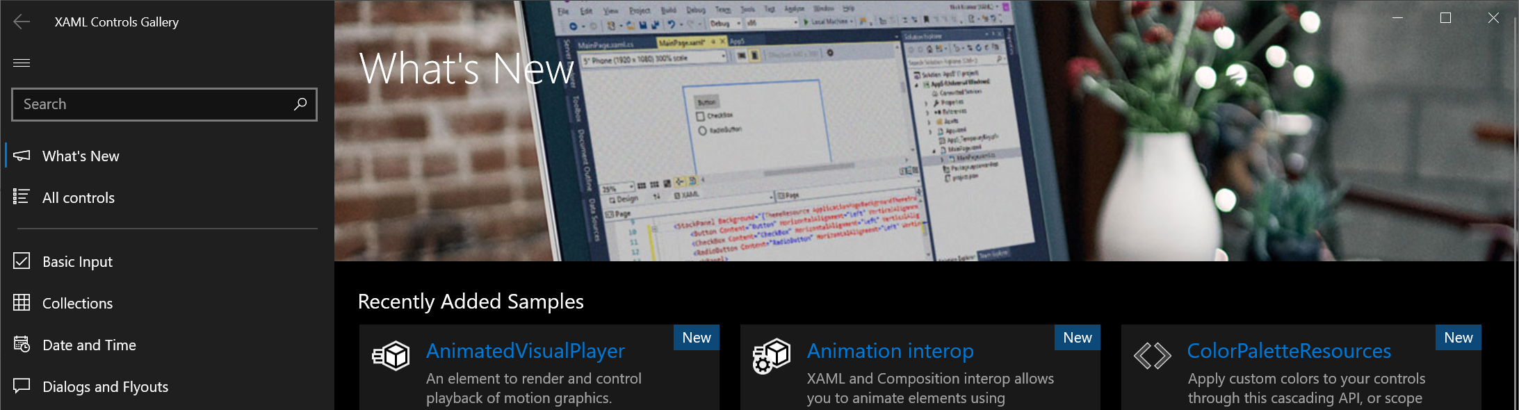 Screenshot che mostra il comportamento del controllo NavigationView senza spaziatura interna automatica.