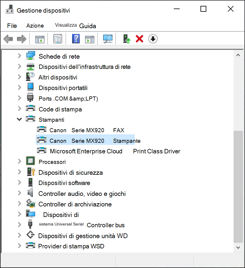Selezione della stampante in Gestione dispositivi.