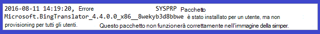 Errore del pacchetto di Microsoft Bing Translator.