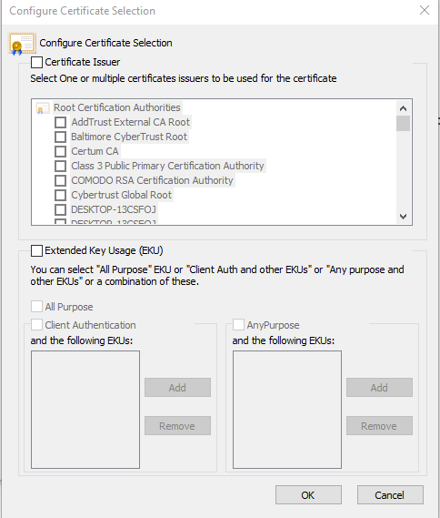 finestra configura certificato.