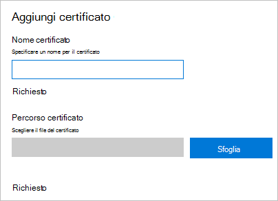 In Progettazione configurazione di Windows aggiungere un certificato.