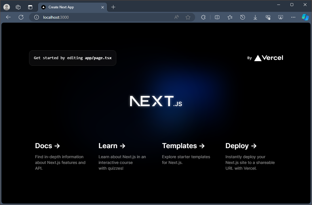 App Next.js in esecuzione in localhost:3000